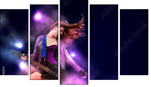 Rock passionate girl with black wings  - Obraz pięcioczęściowy, Pentaptyk