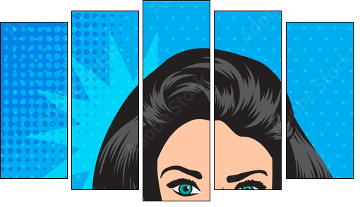 cute retro woman in comics style  - Obraz pięcioczęściowy, Pentaptyk