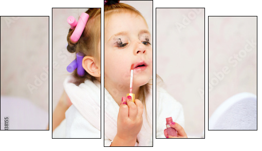 kid painting lips  - Obraz pięcioczęściowy, Pentaptyk