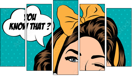 cute retro woman in comics style  - Obraz pięcioczęściowy, Pentaptyk