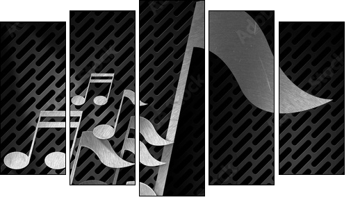 Music Note Background - Metal Grid  - Obraz pięcioczęściowy, Pentaptyk