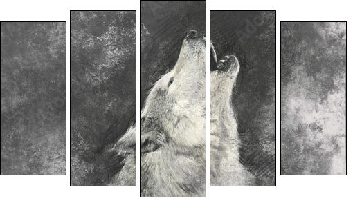 Tańczący z wilkami, wyjący do księżyca  - Obraz pięcioczęściowy, Pentaptyk