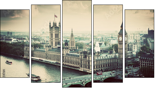 London, the UK. Big Ben, the Palace of Westminster. Vintage  - Obraz pięcioczęściowy, Pentaptyk