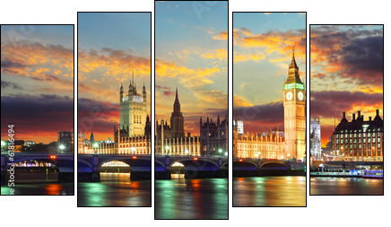 Houses of parliament - Big ben, London, UK  - Obraz pięcioczęściowy, Pentaptyk