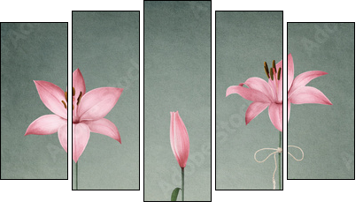 Three pink lily  - Obraz pięcioczęściowy, Pentaptyk