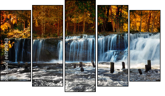 Tropical rainforest landscape with Kulen waterfall in Cambodia  - Obraz pięcioczęściowy, Pentaptyk