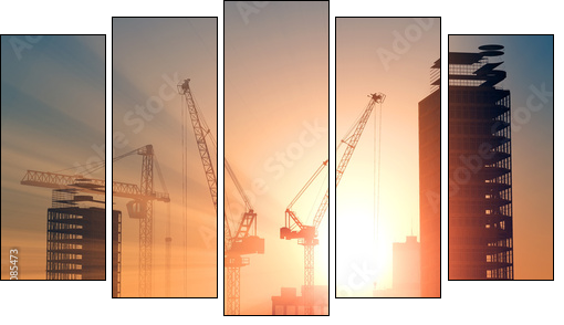 Construction crane  - Obraz pięcioczęściowy, Pentaptyk