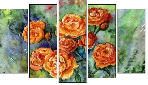 red rose  - Obraz pięcioczęściowy, Pentaptyk