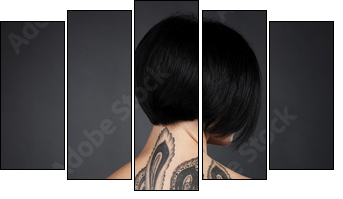 beautiful young lady with back tattoo.  - Obraz pięcioczęściowy, Pentaptyk