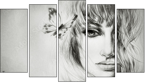 woman portrait  - Obraz pięcioczęściowy, Pentaptyk
