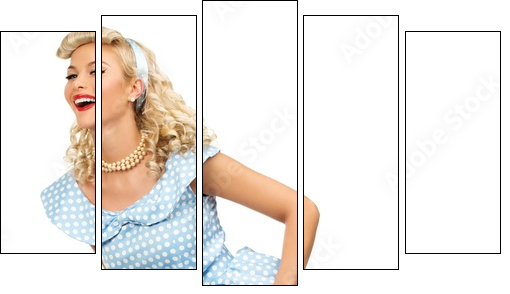 Sexy blond pin up style young woman in blue dress  - Obraz pięcioczęściowy, Pentaptyk
