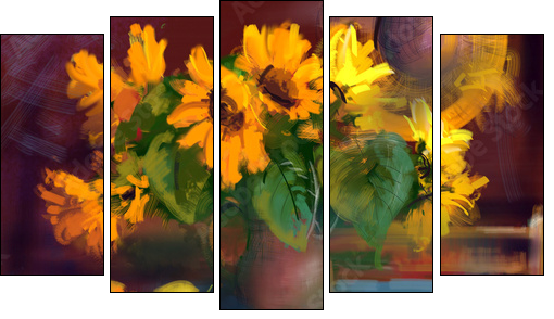 Sunflowers  - Obraz pięcioczęściowy, Pentaptyk