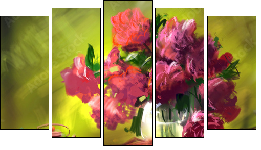 Flowers peonies  - Obraz pięcioczęściowy, Pentaptyk