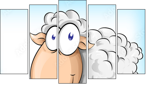 sheep cartoon on  background  - Obraz pięcioczęściowy, Pentaptyk
