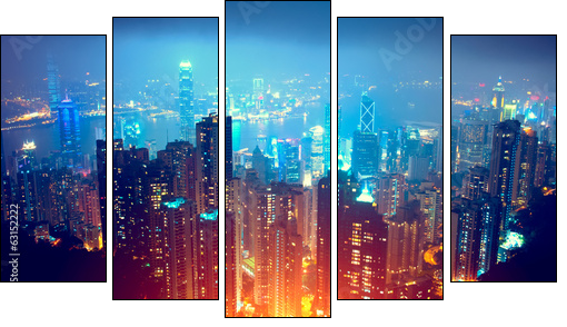 Hong Kong Night View  - Obraz pięcioczęściowy, Pentaptyk