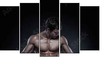 Strong Athletic Man Fitness Model Torso showing big muscles  - Obraz pięcioczęściowy, Pentaptyk