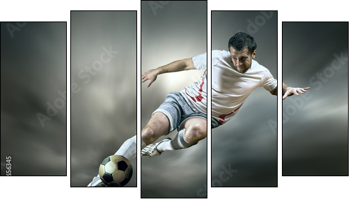 Football player with ball on field of stadium  - Obraz pięcioczęściowy, Pentaptyk