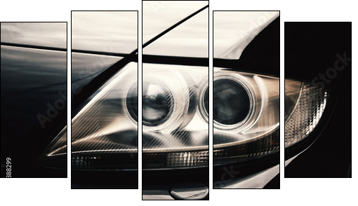 Closeup headlights of car.  - Obraz pięcioczęściowy, Pentaptyk