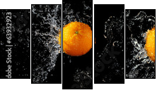 Set of fresh oranges in water splash  - Obraz pięcioczęściowy, Pentaptyk