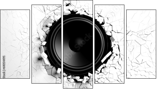White wall breaks from sound with loudspeaker illustration  - Obraz pięcioczęściowy, Pentaptyk