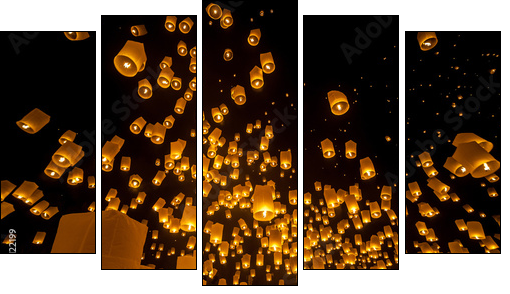 Loi Krathong and Yi Peng Festival, Chiangmai, Thailand  - Obraz pięcioczęściowy, Pentaptyk