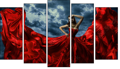 Lady in red. Impuls i energia.  - Obraz pięcioczęściowy, Pentaptyk