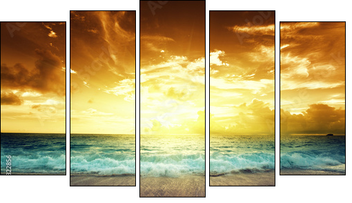 sunset on Seychelles beach  - Obraz pięcioczęściowy, Pentaptyk