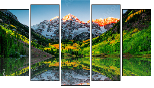 Sunrise at Maroon bells lake  - Obraz pięcioczęściowy, Pentaptyk