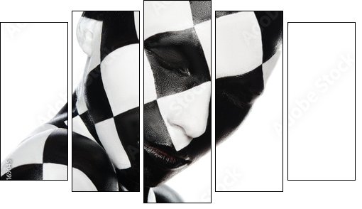 Portrait of woman in a checkerboard  - Obraz pięcioczęściowy, Pentaptyk