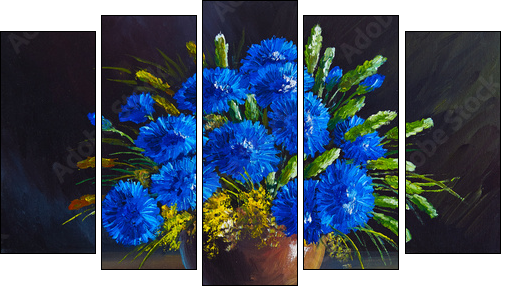 oil painting - still life, a bouquet of flowers, wildflowers  - Obraz pięcioczęściowy, Pentaptyk