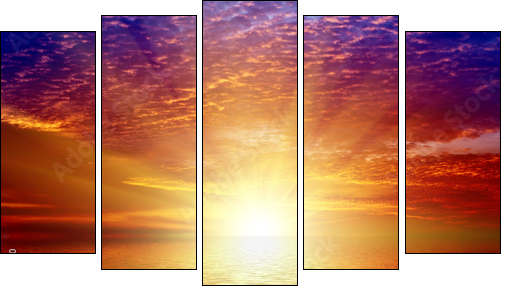 Sunset on sea  - Obraz pięcioczęściowy, Pentaptyk
