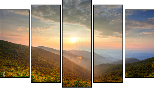 Sunset in the mountains  - Obraz pięcioczęściowy, Pentaptyk