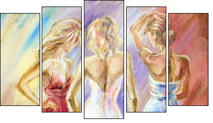 Beautiful women at the ball. Oil painting.  - Obraz pięcioczęściowy, Pentaptyk