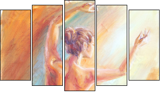Beautiful dancing woman in red. Oil painting.  - Obraz pięcioczęściowy, Pentaptyk