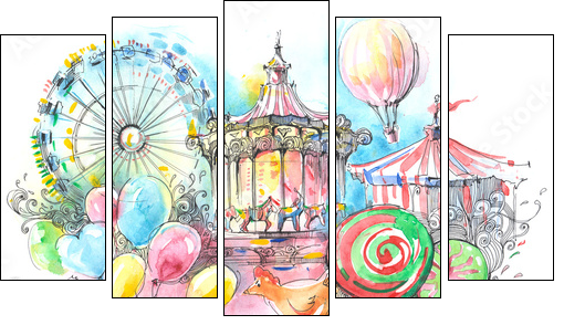 carousels  - Obraz pięcioczęściowy, Pentaptyk