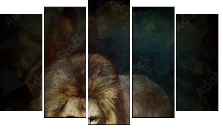 Watercolor Image Of  Walking Lion  - Obraz pięcioczęściowy, Pentaptyk