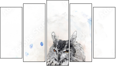 Watercolor Image Of  Owl  - Obraz pięcioczęściowy, Pentaptyk