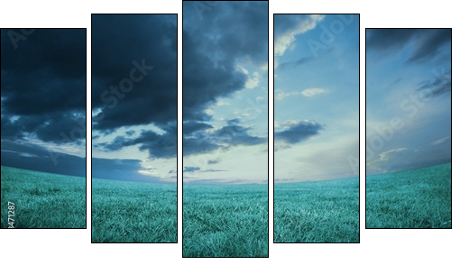 Blue sky over green field  - Obraz pięcioczęściowy, Pentaptyk
