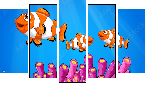 Clownfishes under the sea  - Obraz pięcioczęściowy, Pentaptyk