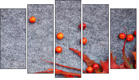 Autumn background . Rowan and leaves  - Obraz pięcioczęściowy, Pentaptyk