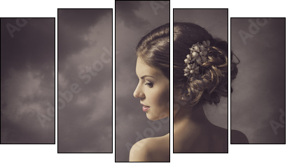Woman sensual retro portrait, elegant  girl naked back  - Obraz pięcioczęściowy, Pentaptyk
