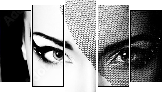 portrait of beautiful young woman, black and white retro styliza  - Obraz pięcioczęściowy, Pentaptyk