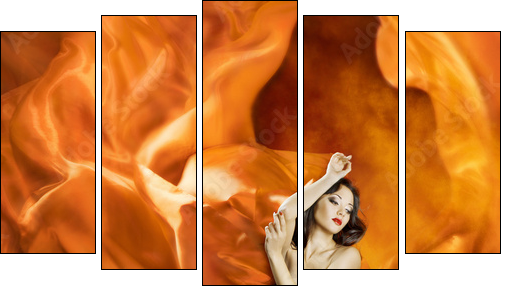Woman dancing silk dress fire flame artistic orange portrait  - Obraz pięcioczęściowy, Pentaptyk