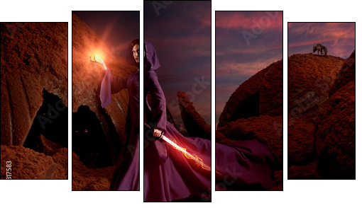Beautiful sorceress in chocolate landscape  - Obraz pięcioczęściowy, Pentaptyk
