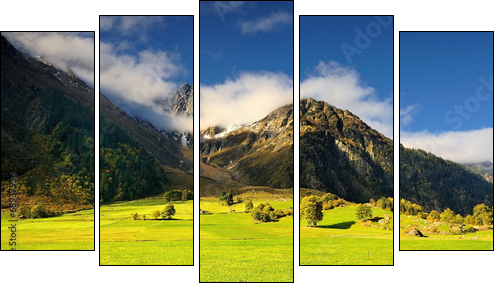 Szwajcarskie Alpy, z widokiem na stok  - Obraz pięcioczęściowy, Pentaptyk