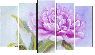 Peony in vase, oil painting on canvas  - Obraz pięcioczęściowy, Pentaptyk