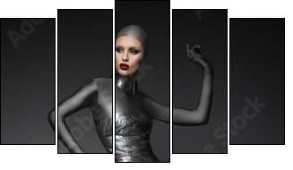 Fashion shot of a woman in a silver suit  - Obraz pięcioczęściowy, Pentaptyk