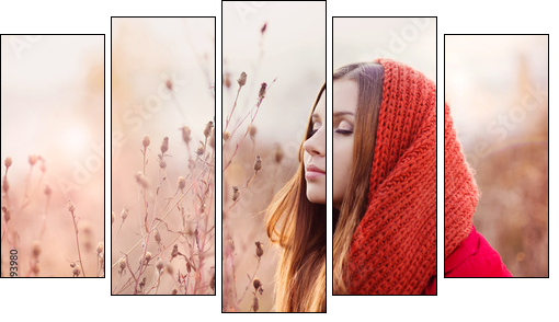 Autumn girl  - Obraz pięcioczęściowy, Pentaptyk