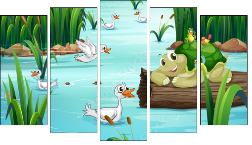 Animals and pond  - Obraz pięcioczęściowy, Pentaptyk