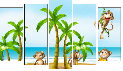 Monkey on beach  - Obraz pięcioczęściowy, Pentaptyk